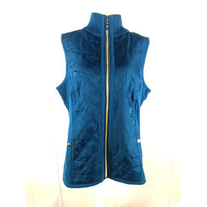 Susan Graver Womens Vest Large Green Full Zip Quilted Pockets Mock Neck Warm